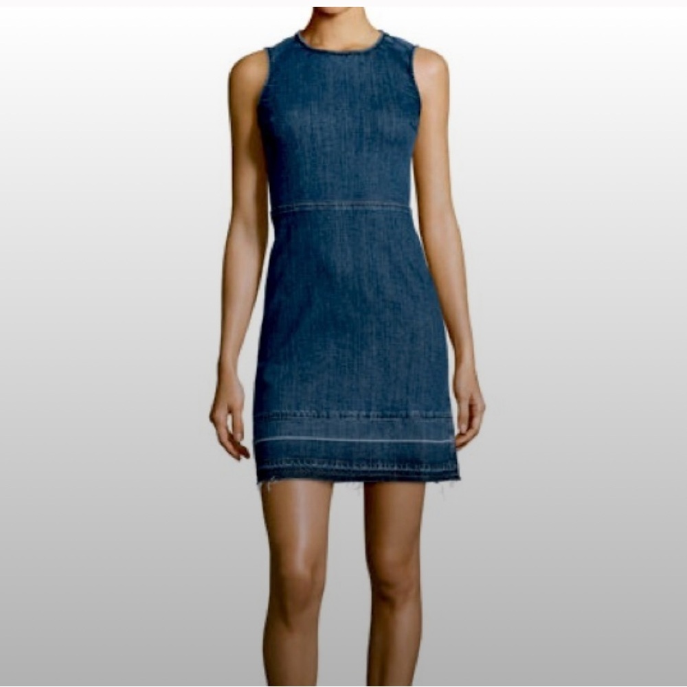 Theory stretchy denim mini dress raw hem 00